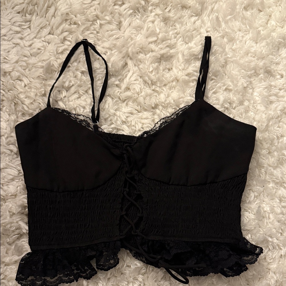 Tiger Mist Black Lace-Up Crop Top